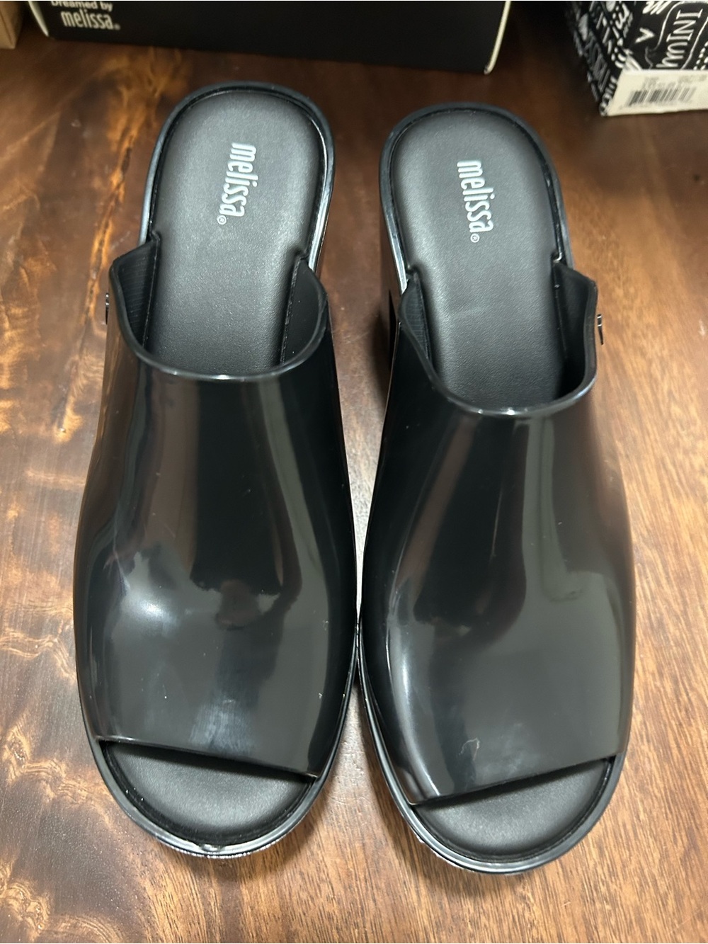 Melissa Black Glossy Platform Mule Heels new in box - Picture 4 of 5